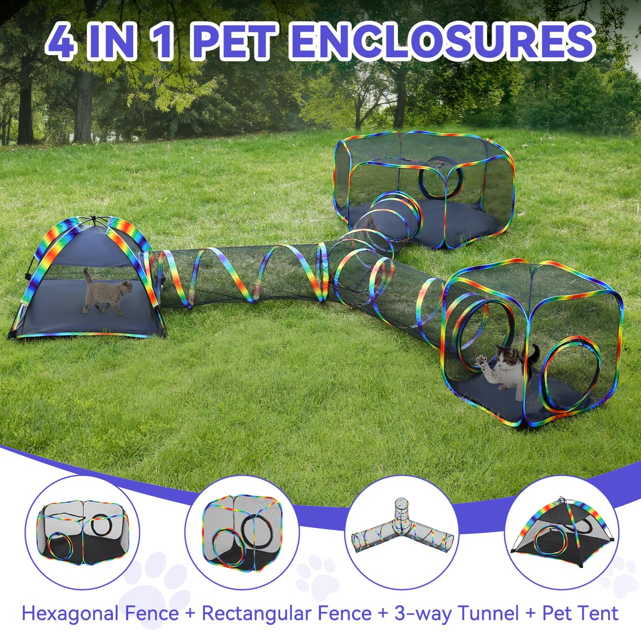 Outdoor Cat Enclosures, Patio Portable Mesh Cat Tent, Tunnel, Playhouse with Free Carry Bag