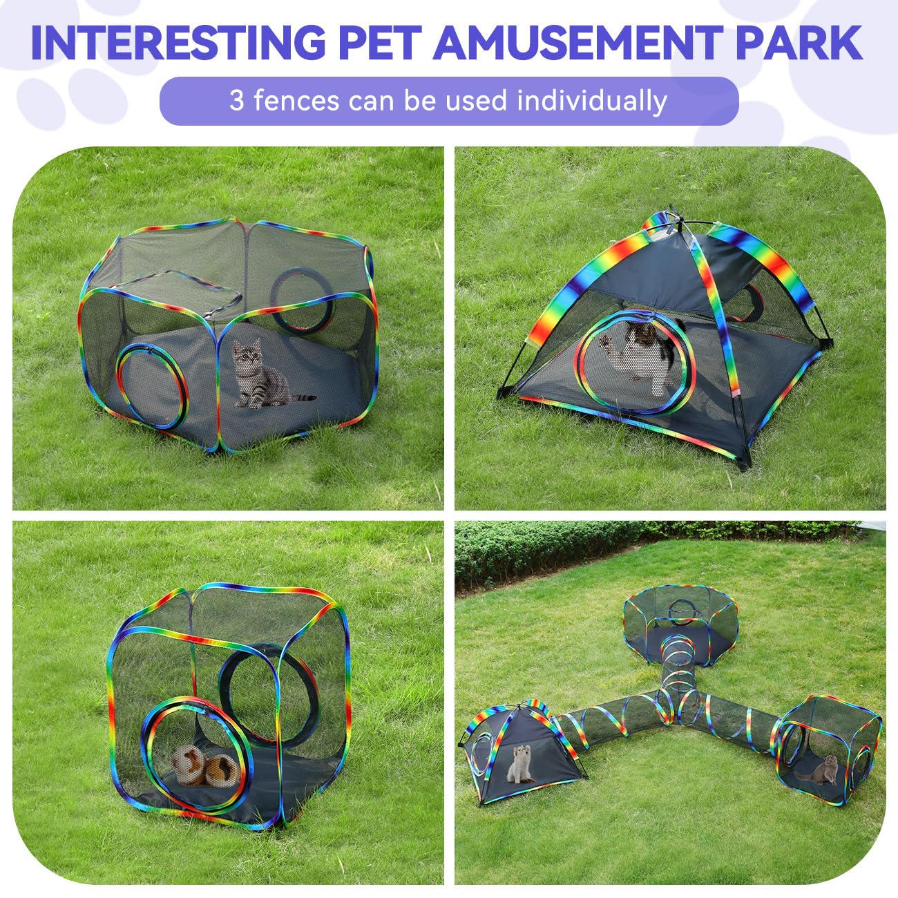 Outdoor Cat Enclosures, Patio Portable Mesh Cat Tent, Tunnel, Playhouse with Free Carry Bag