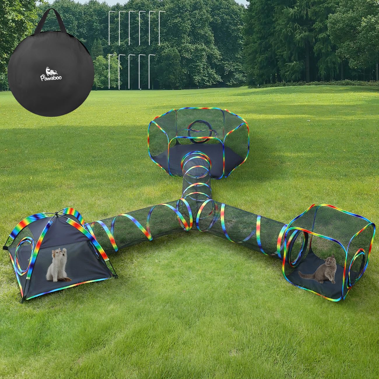 Outdoor Cat Enclosures, Patio Portable Mesh Cat Tent, Tunnel, Playhouse with Free Carry Bag