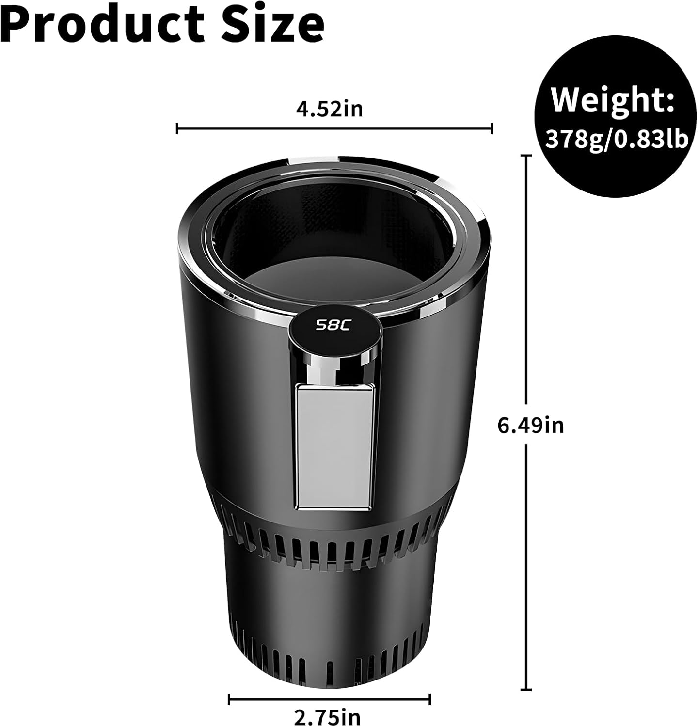 2-in-1 Smart Car Cup Cooler and Heater, Smart Cup for Car with LED Temperature Display Touch Control, Keep Drink Cold or Hot in Car Cup Holder Fits in Commuter Road Tripper, Black
