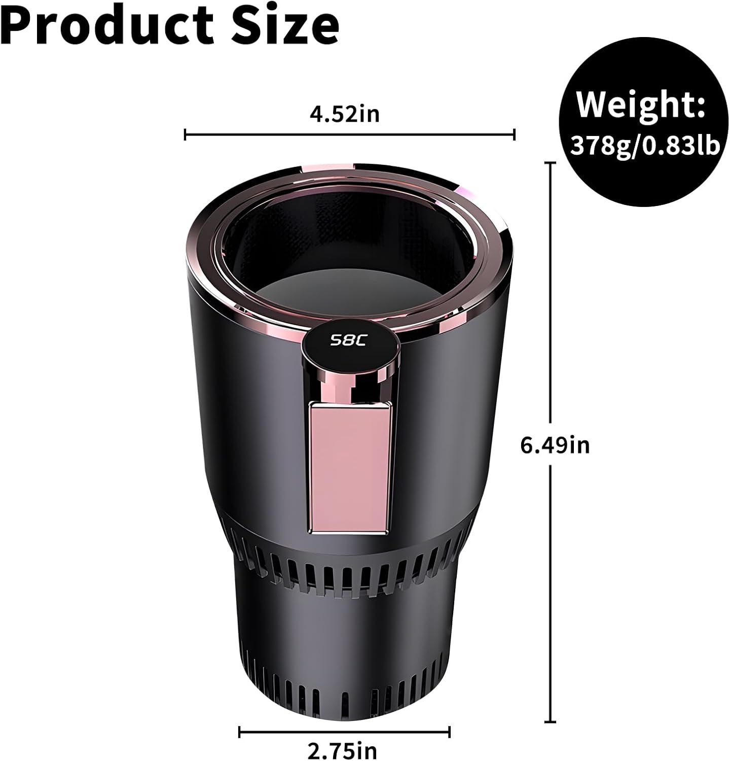 2-in-1 Smart Car Cup Cooler and Heater, Smart Cup for Car with LED Temperature Display Touch Control, Keep Drink Cold or Hot in Car Cup Holder Fits in Commuter Road Tripper, Black