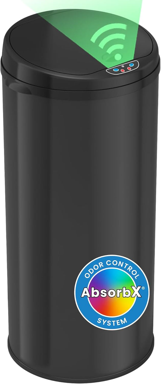 iTouchless 13 Gallon Sensor Kitchen Trash Can with Odor Filter – Slim Black Stainless Steel Automatic Garbage Bin for Home, Office, or Bathroom