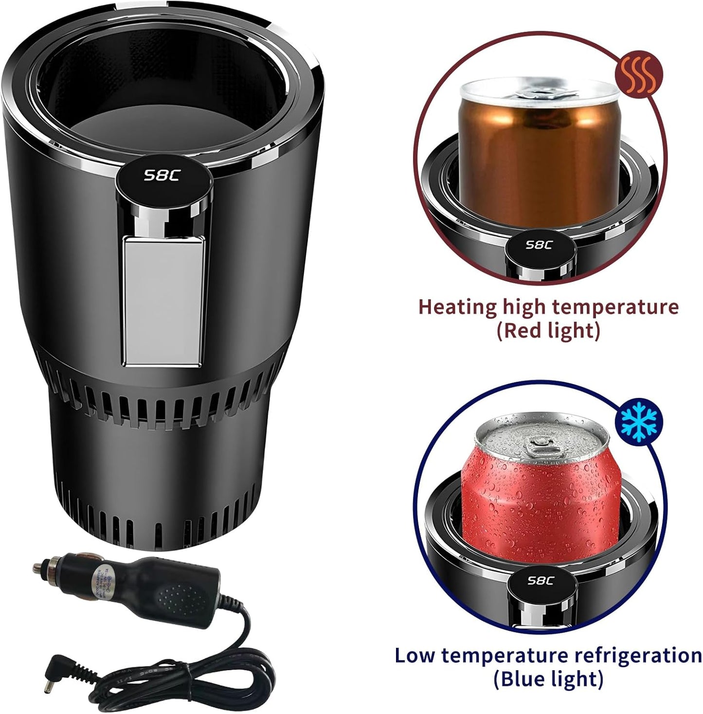 2-in-1 Smart Car Cup Cooler and Heater, Smart Cup for Car with LED Temperature Display Touch Control, Keep Drink Cold or Hot in Car Cup Holder Fits in Commuter Road Tripper, Black