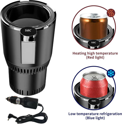 2-in-1 Smart Car Cup Cooler and Heater, Smart Cup for Car with LED Temperature Display Touch Control, Keep Drink Cold or Hot in Car Cup Holder Fits in Commuter Road Tripper, Black
