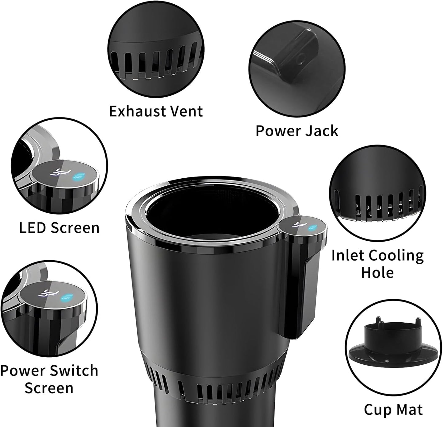 2-in-1 Smart Car Cup Cooler and Heater, Smart Cup for Car with LED Temperature Display Touch Control, Keep Drink Cold or Hot in Car Cup Holder Fits in Commuter Road Tripper, Black