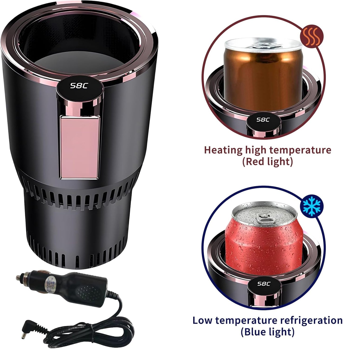 2-in-1 Smart Car Cup Cooler and Heater, Smart Cup for Car with LED Temperature Display Touch Control, Keep Drink Cold or Hot in Car Cup Holder Fits in Commuter Road Tripper, Black