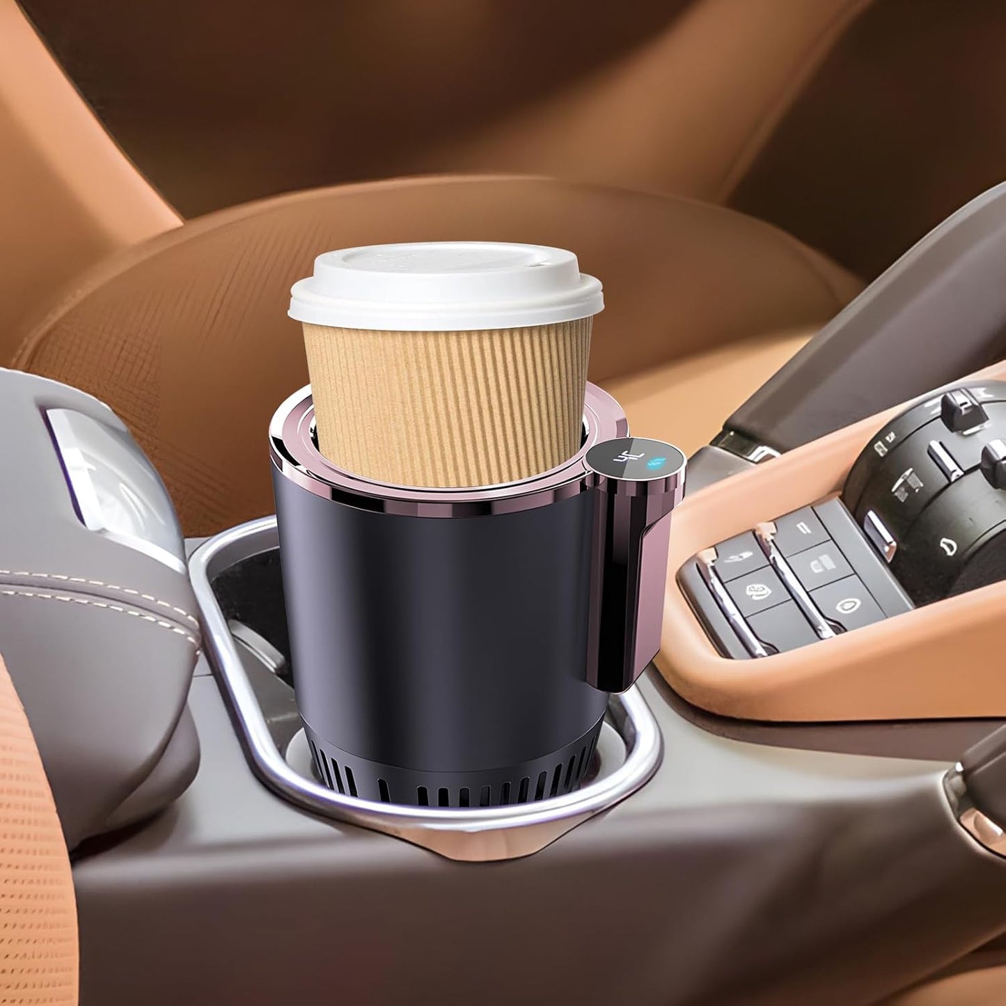 2-in-1 Smart Car Cup Cooler and Heater, Smart Cup for Car with LED Temperature Display Touch Control, Keep Drink Cold or Hot in Car Cup Holder Fits in Commuter Road Tripper, Black