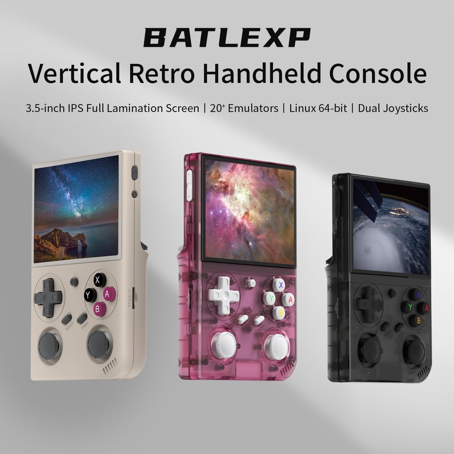 G350 Retro Handheld Game Console , G350 Retro Gaming Console 3.5'' IPS Screen Linux System Built-in 64G TF Card 20+Emulators Pre-Installed 4371 Games Retro Game Console with 3200mAh Battery Black
